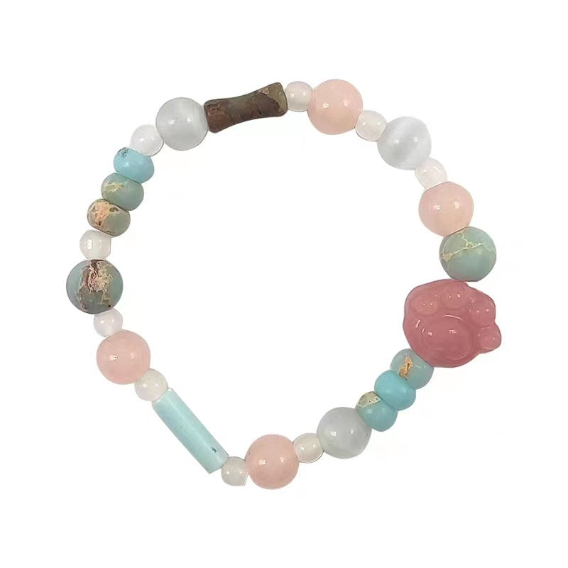 Cat's Paw Contrast Color Stone Cute Bracelets