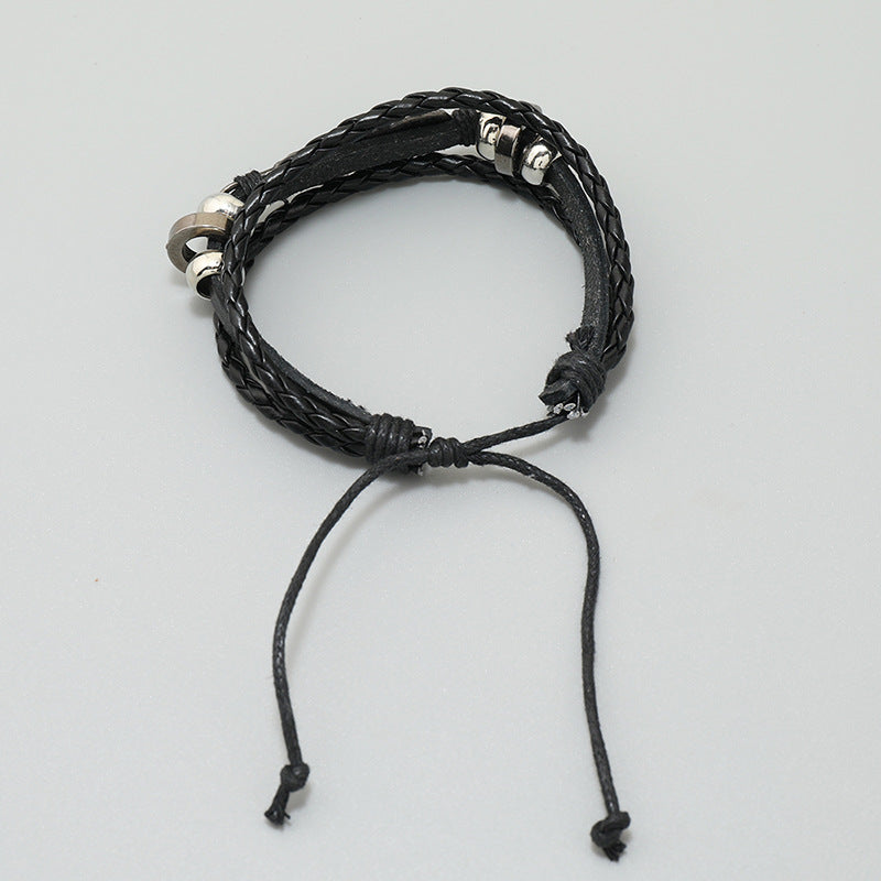 Ornament Simple Alloy Feather Beaded Leather Personality Trend Male Bracelets