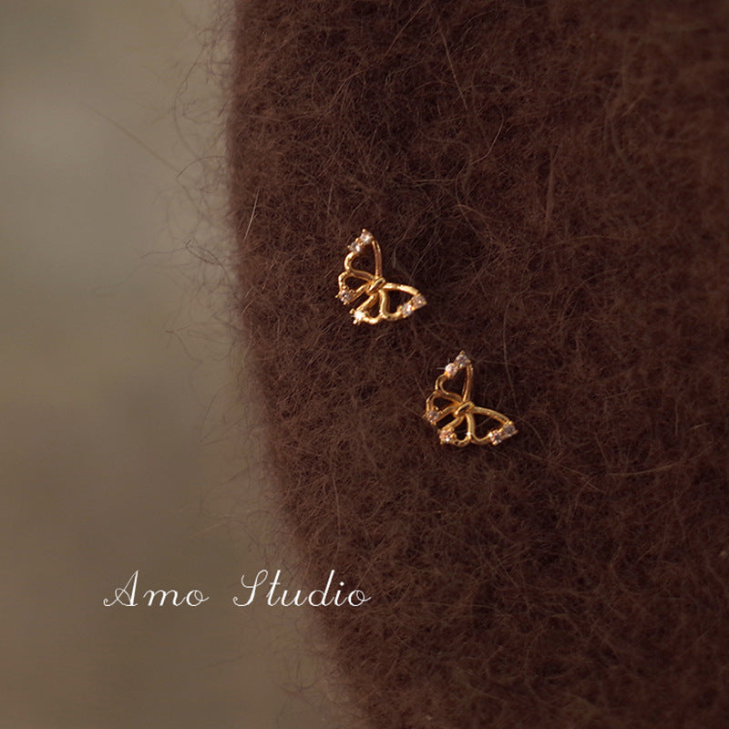Women's Diamond Studded Hollow Butterfly Summer Small Simple Frosty Rings