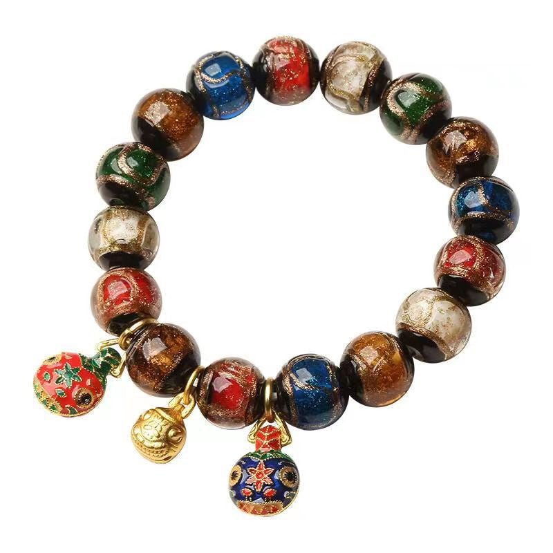 Style Fragrant Gray Colored Glaze Five Elements Lucky Swallowing Gold Bracelet