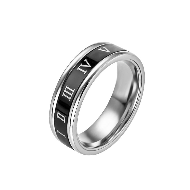 Titanium Steel Roman Numerals Rotatable Female Couple Rings