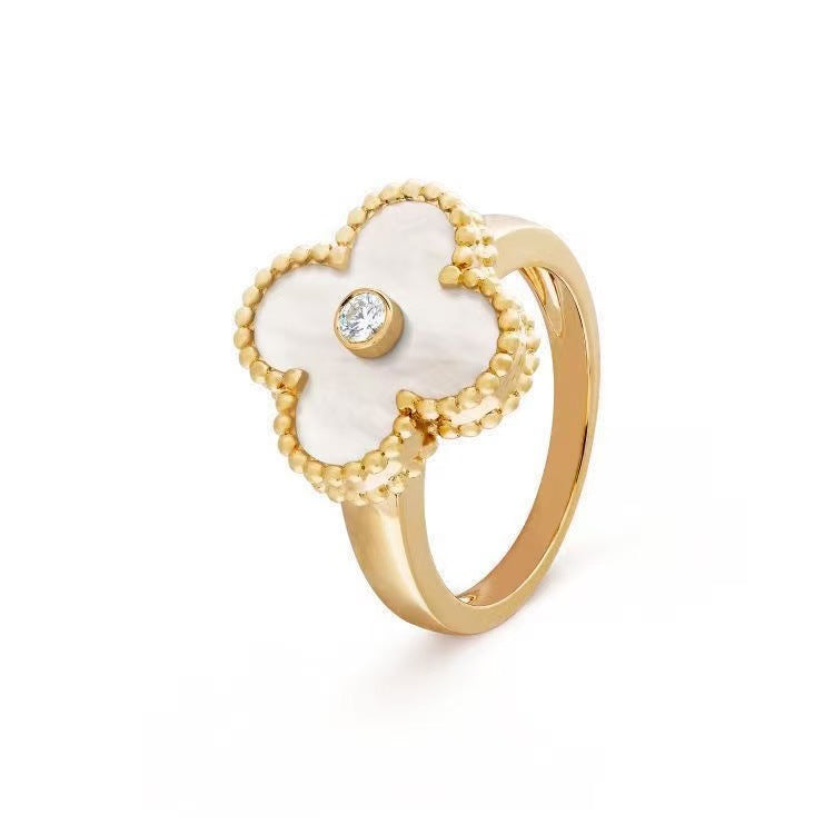 Gold High Version November's Clover Rose Natural Fritillary Full Diamond Rings