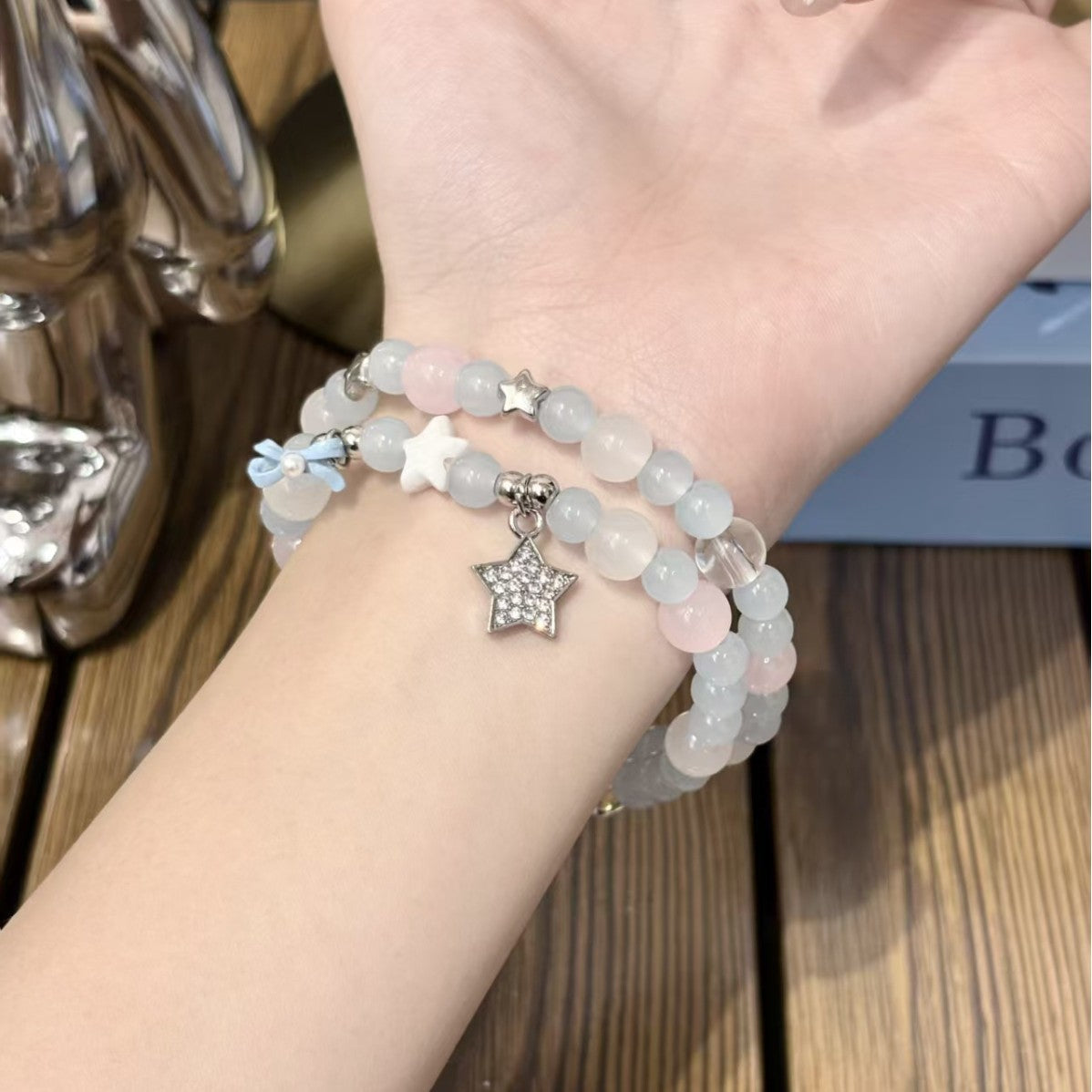 Stall Small Commodity Bow Beaded Female Mori Style Sweet Star Bracelet