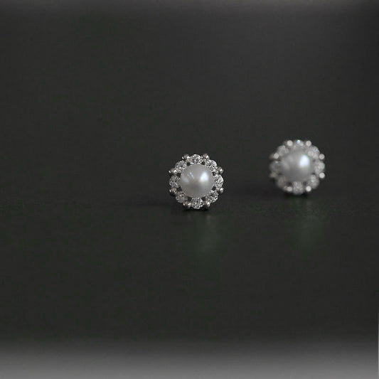 Sier-plated Ear Artificial Pearl Small Round Earrings