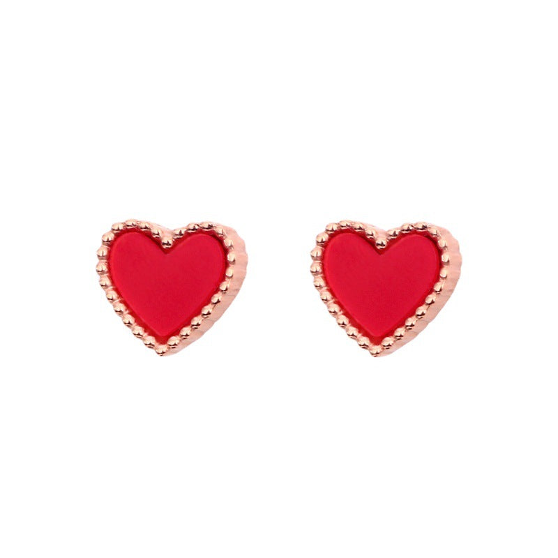 Fashion Red Heart-shaped Ear Female Refined Simple Earrings