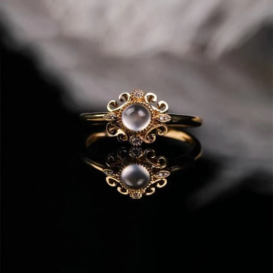 Retro Chinese Flower Index Finger Niche Cold Feeling Adjustable Simple Ring