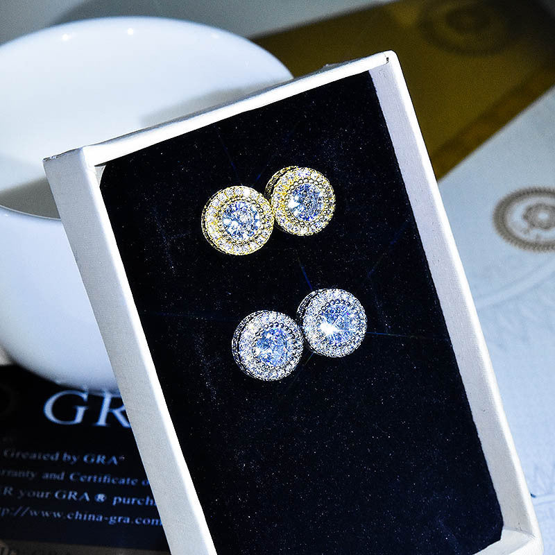 Women's Carbon Rhinestone Ear Full Diamond Bezel Setting Eight Hearts Arrows Stud Earrings