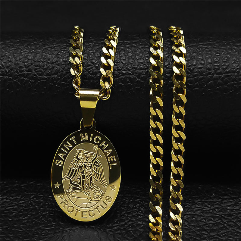 Men's Protective Archangel Stainless Steel Guardian Exquisite Necklace