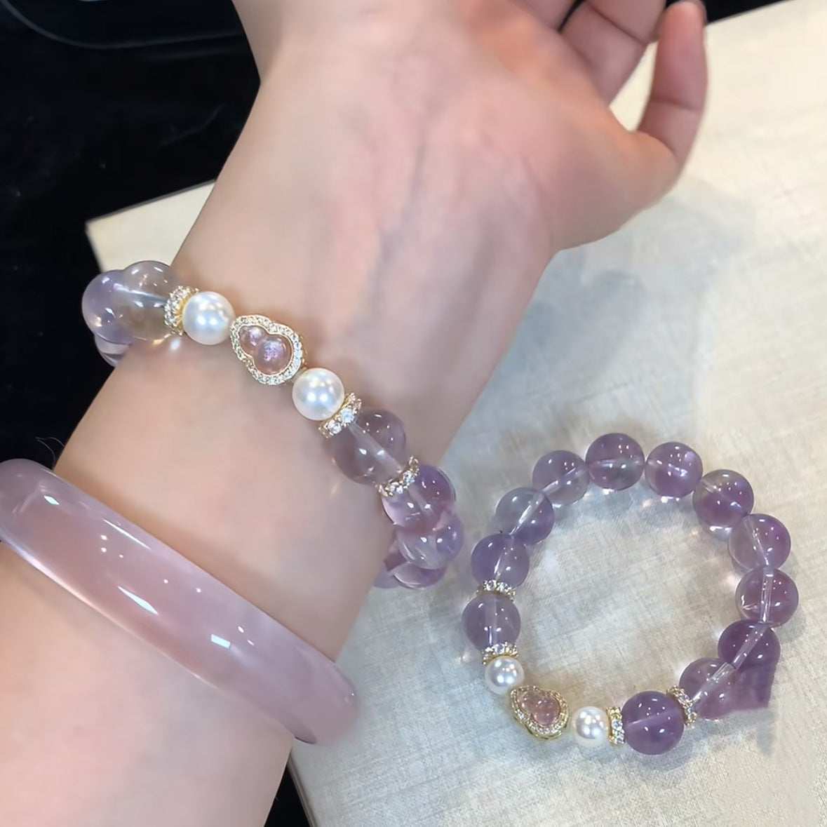 Dreamy Purple Faux Crystal Pink Glazed Bracelet