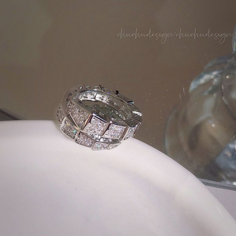 Women's Shining Diamond Snake-shaped Sier Open Advanced Texture Simple Trendy Cool Ring