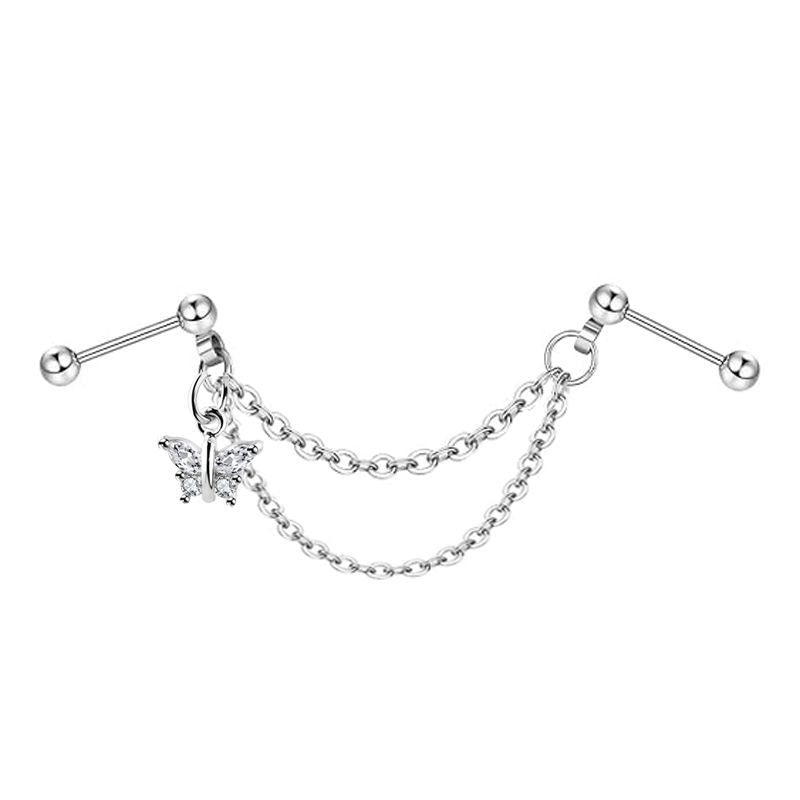 Ball Fashion Piercing Stainless Steel Chain Zircon Moon Heart-shaped Ear Earrings