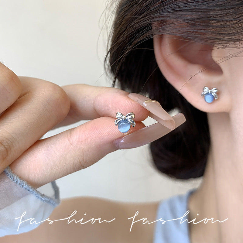 Series Mini Blue Zircon Female Niche Advanced Earrings