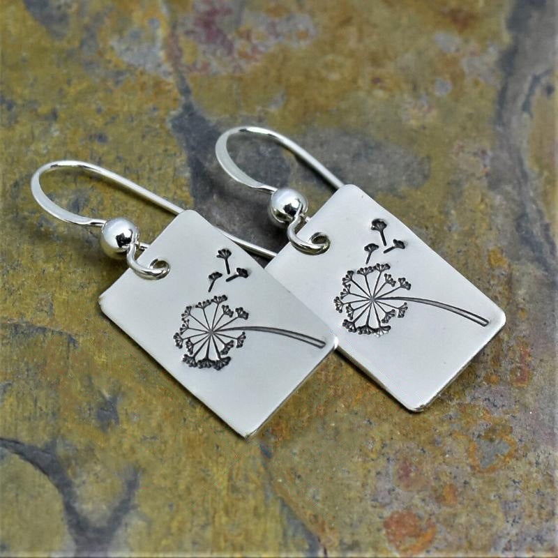 Simple Retro Rectangular Dandelion Modified Face Female Ear Stud Earrings