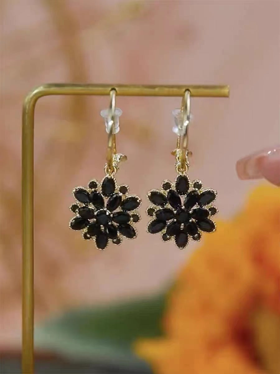 Double Layers Ice Flower Eardrops Sier Pin Beautiful Rings