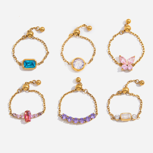 Steel Zircon Pull Adjustable Niche High-grade Ring