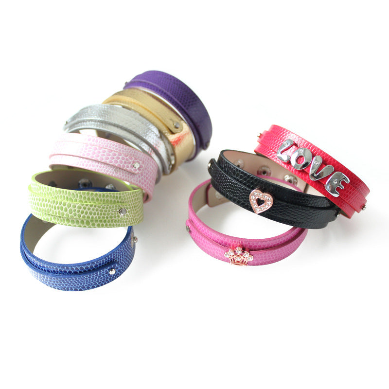 Wrist Strap Imitation Leather Personalized Letter Drop Oil Snap Bracelet