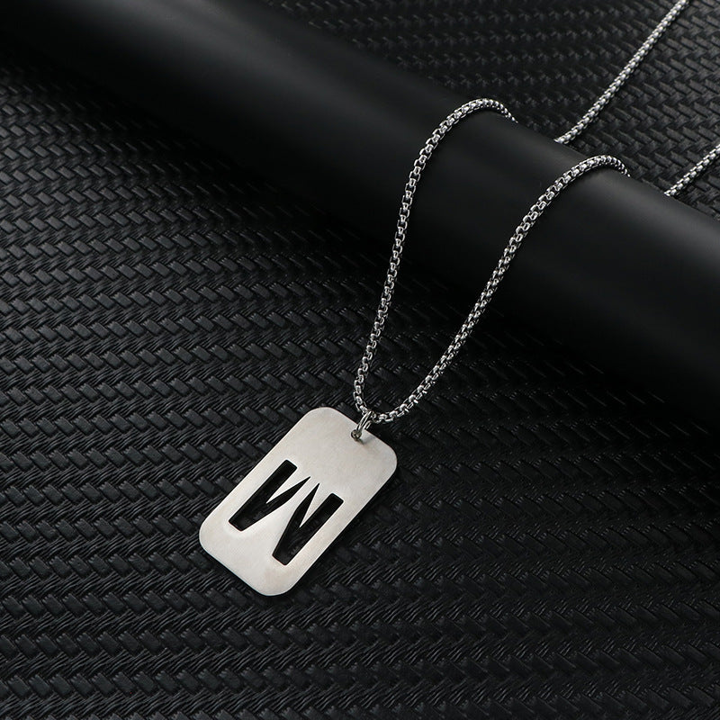 Women's & Men's Hop Sweater Chain Accessories Rectangular Glossy Dog Tag Stainless Pendants