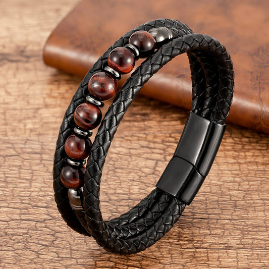 Women's & Men's Leather Cord Vintage Stone Beaded Trendy Bracelets