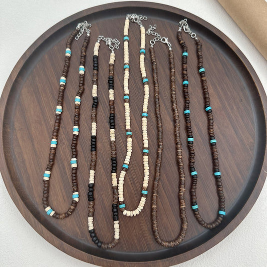 Women's & Men's Style Coconut Shell Wooden Bead Mixed Color Boys Clavicle Chain Necklace