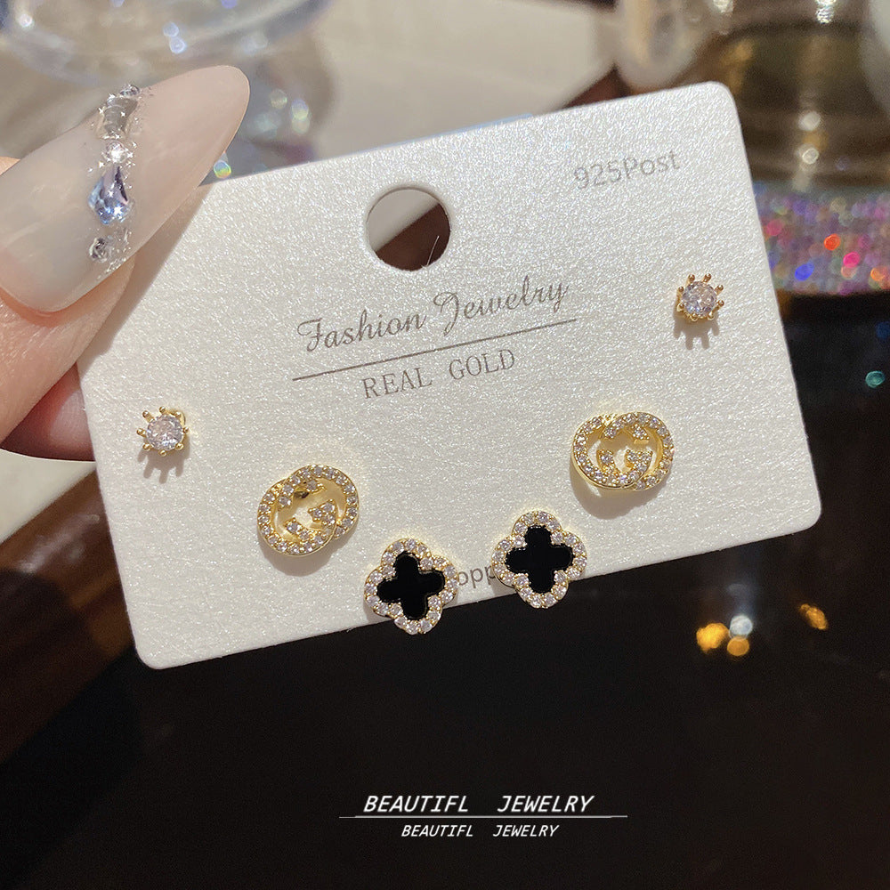 One Card Three Pairs Of Ear Sterling Sier Needle Rings