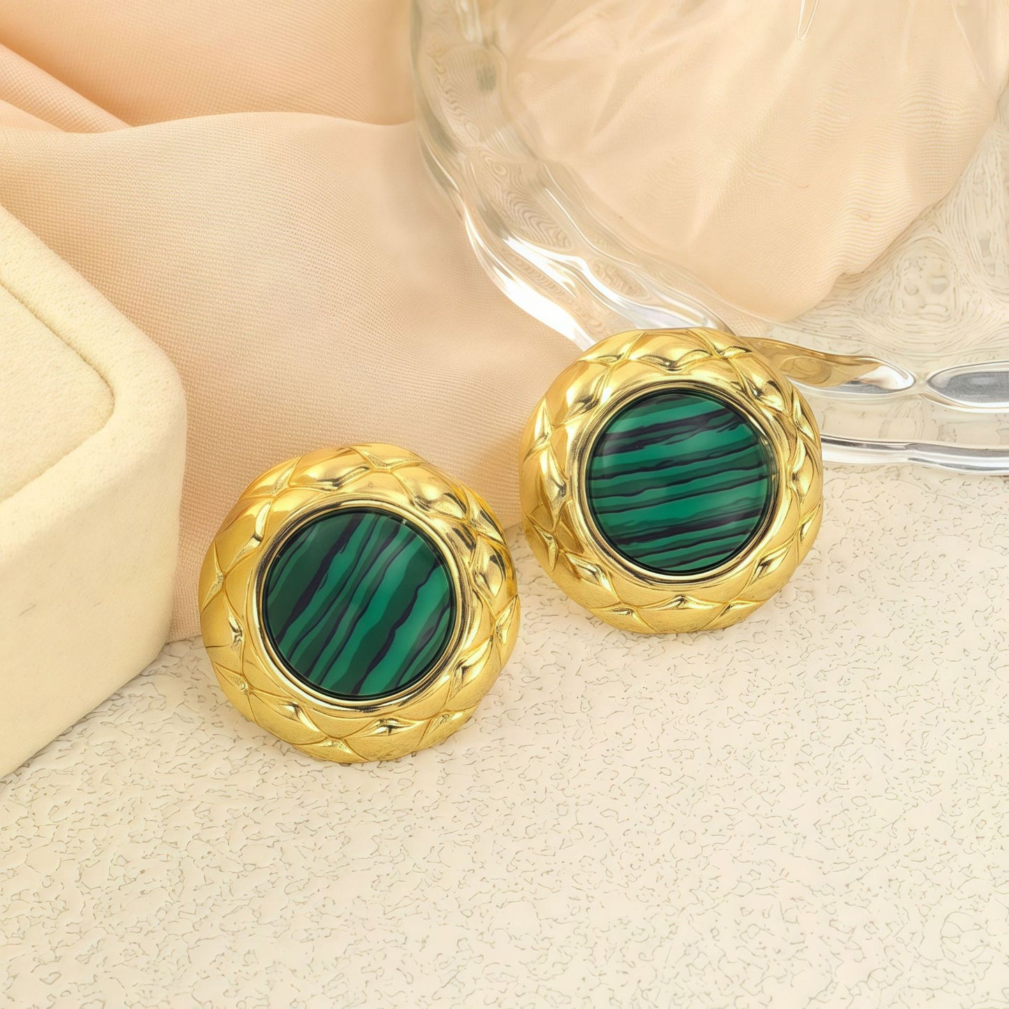 Stainless Steel Geometric Round Ear Light Luxury High-grade Color Stud Earrings