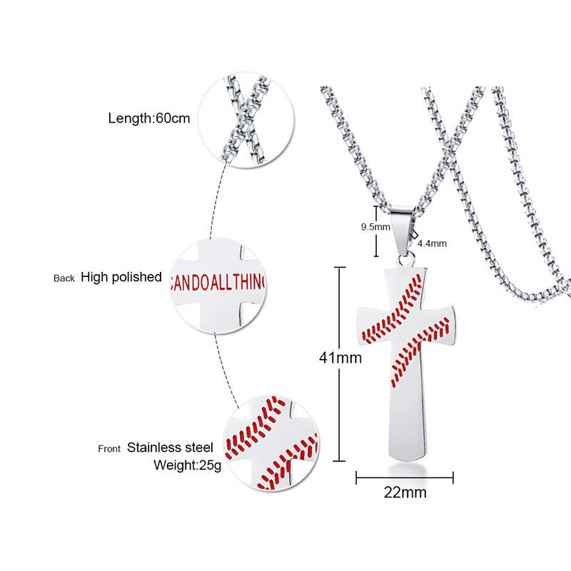 Men's Sports Style Trendy Stainless Steel Scriptures Hemisphere Cross Necklace