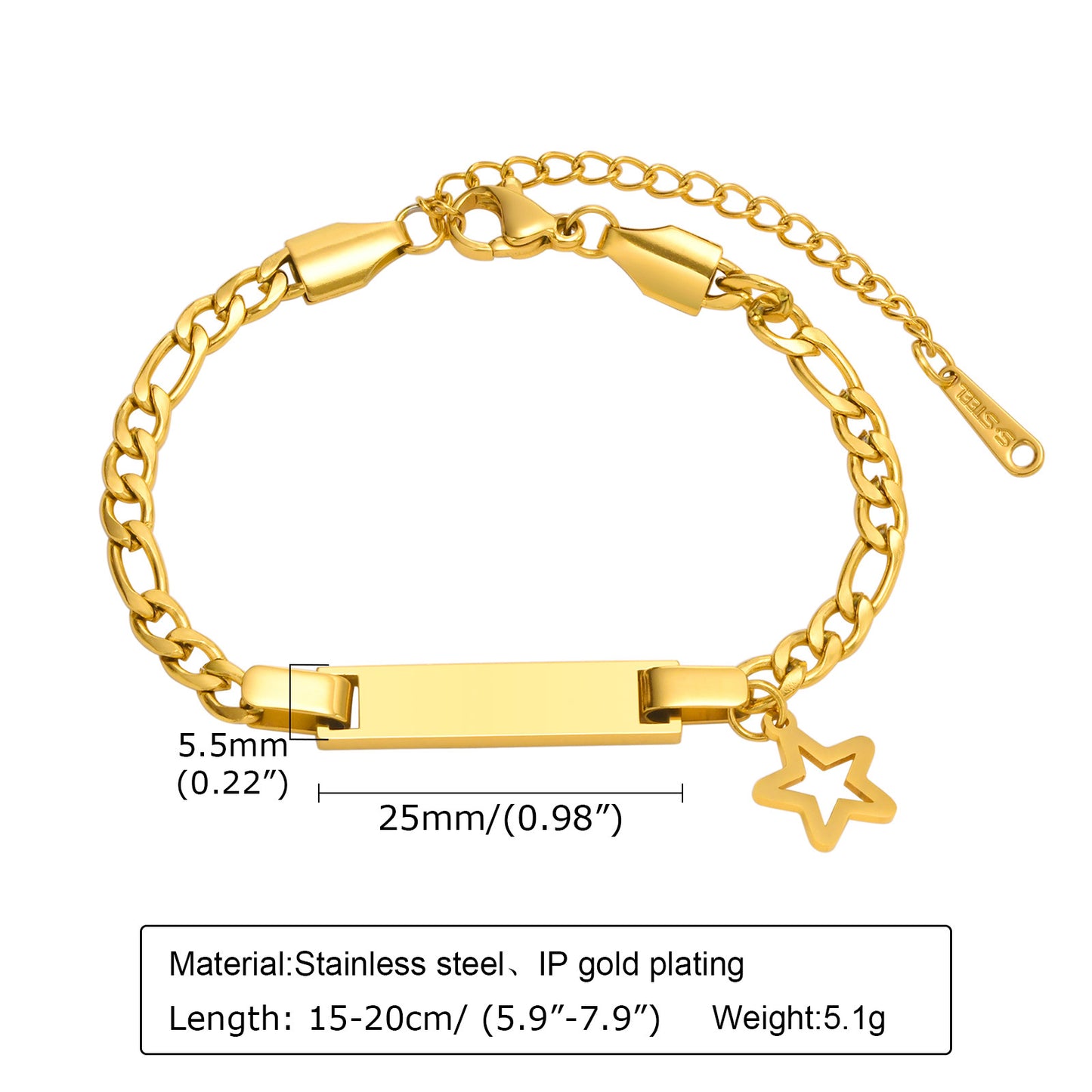 Women's & Children's Steel Curved Brace Lace Twist Chain Gold Bracelets