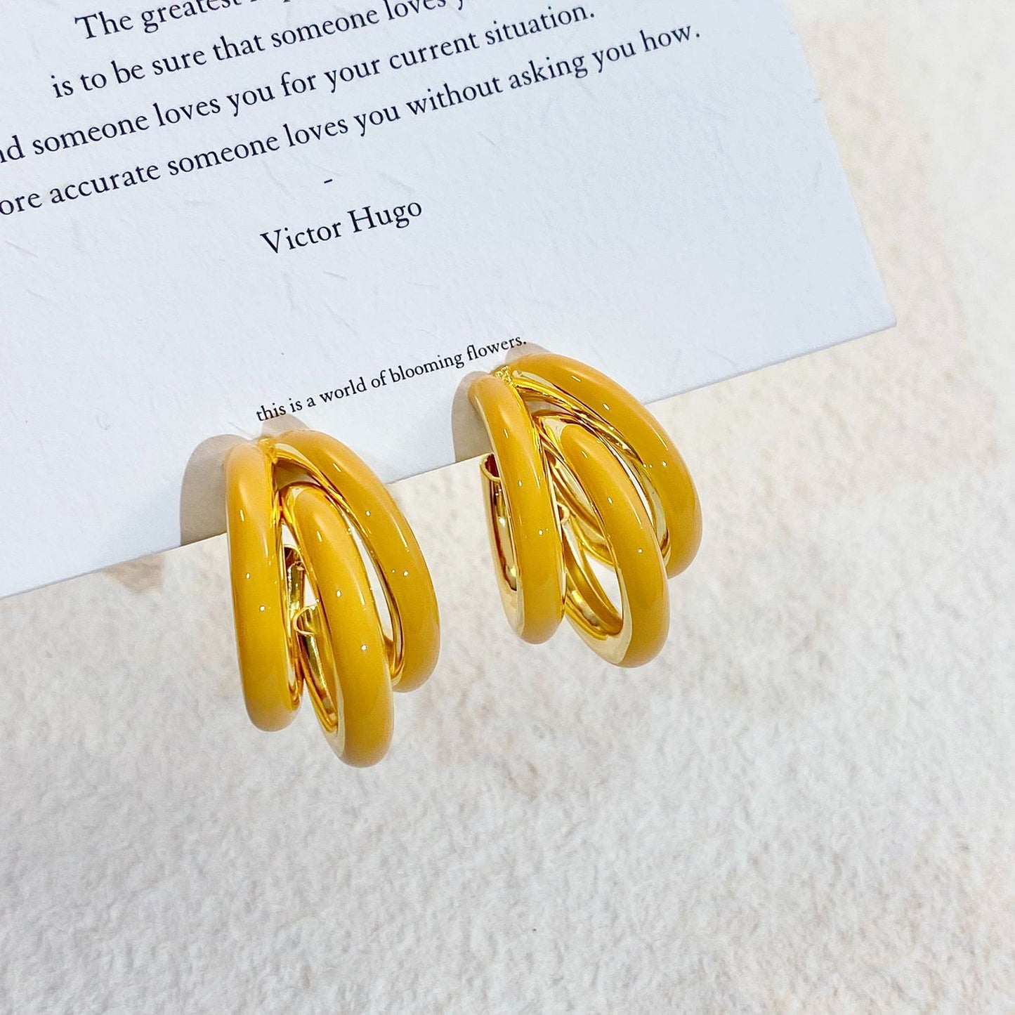 Plated Real Gold Ginger Flower Enamel Drip Glazed Female Sweet Earrings