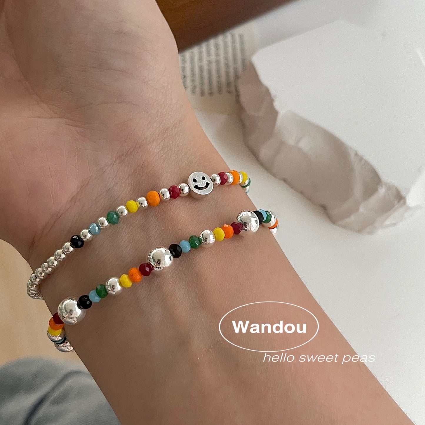 Sier-plated Handmade Rainbow Female Summer Girlfriends White Bracelet