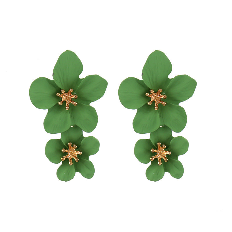 Fashion Personality Trend Multicolor Double Layer Flower Earrings