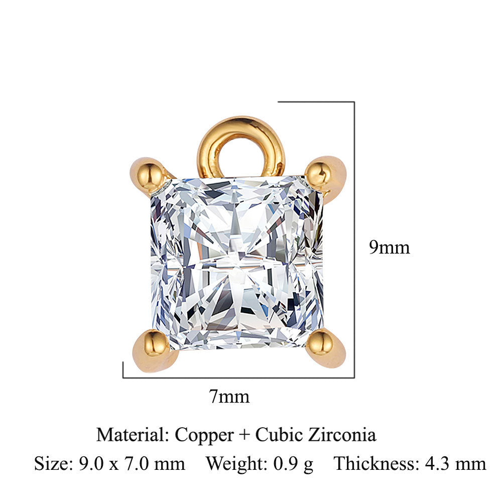 Round Copper Zircon Geometric Square Ornament Pendants