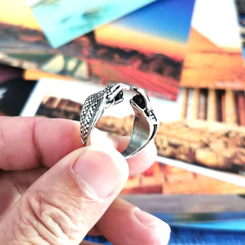 Men's Steel Warrior Retro Stainless Inlaid Zircon Opening Double-headed Ring