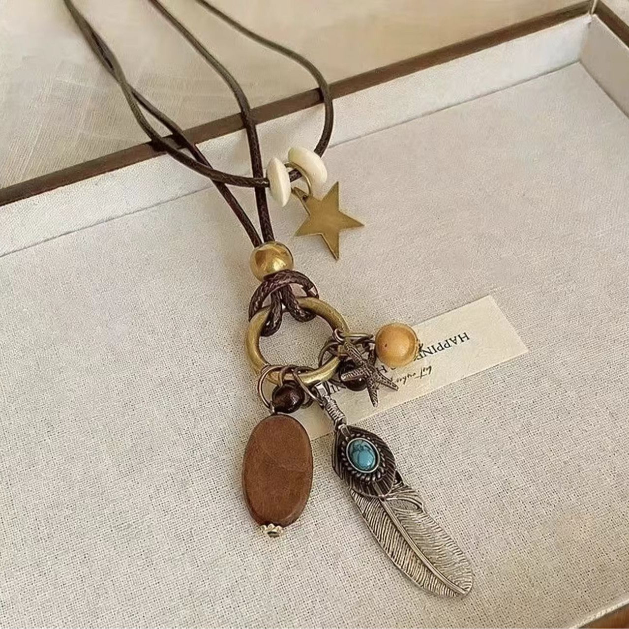 Women's Chinese Zen Retro Long Feather Bohemian Ethnic Style Double Layer Necklaces