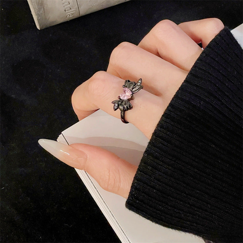 Sweet Cool Bow Pink Open-end Zircon Rings