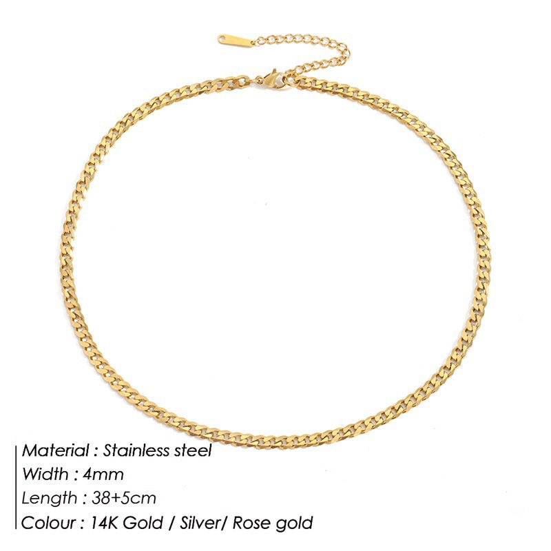 Women's & Men's Cuban Link Chain Stainless Steel Street Sweater Gold Necklaces