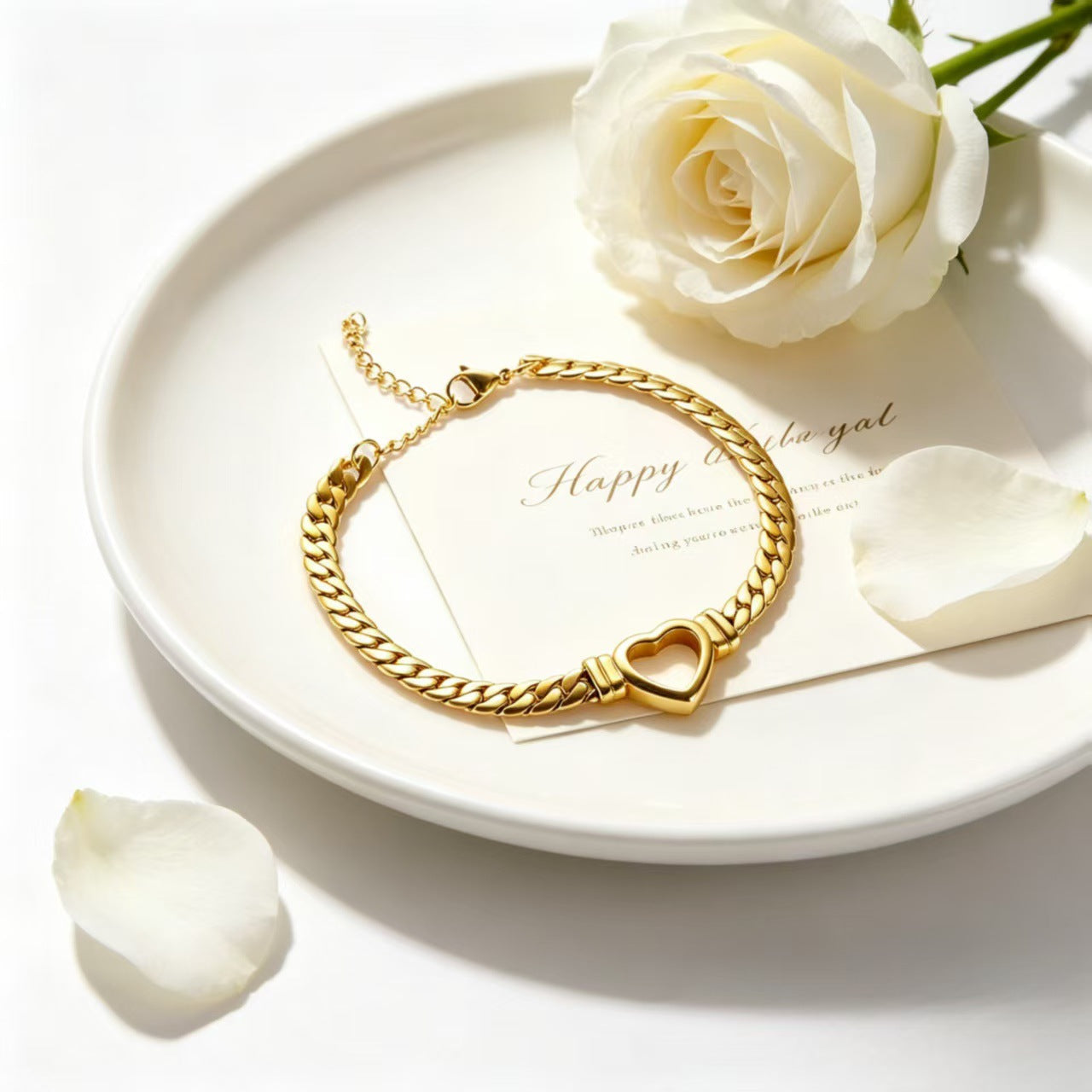 Love Cuban Link Chain Hollowed Heart Shape Bracelets