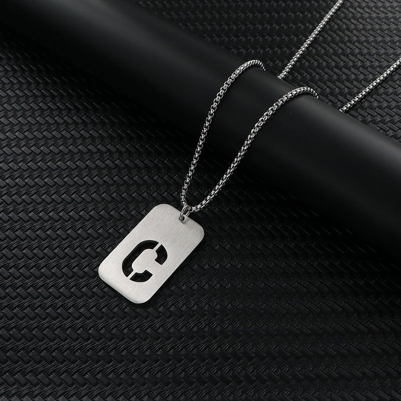 Women's & Men's Hop Sweater Chain Accessories Rectangular Glossy Dog Tag Stainless Pendants