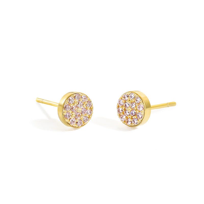 Women's Stainless Steel Petite Round Full Diamond Gold Earrings