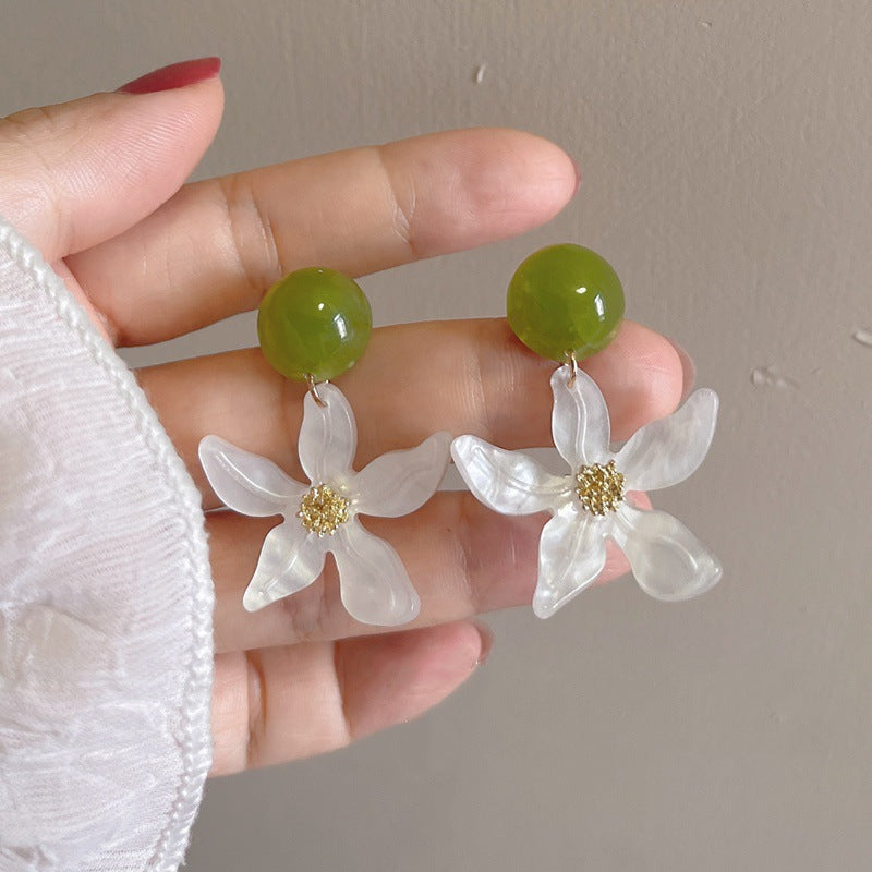 Women's White Summer Green Flower For Niche Design Earrings