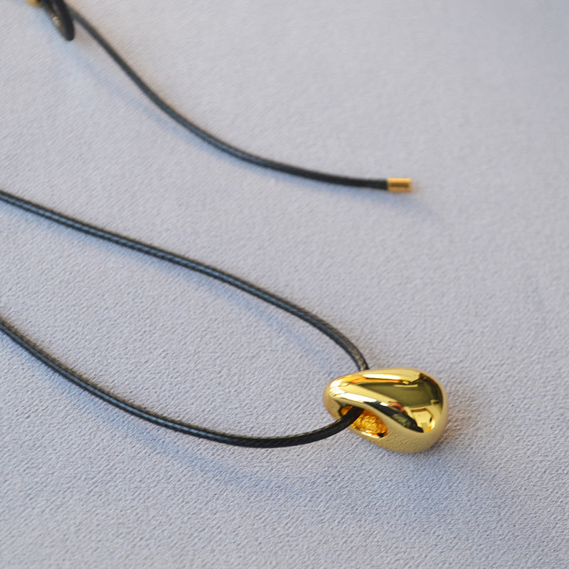 Cold Water Drop Design Personality Black Leather Cord Sweater Pendants