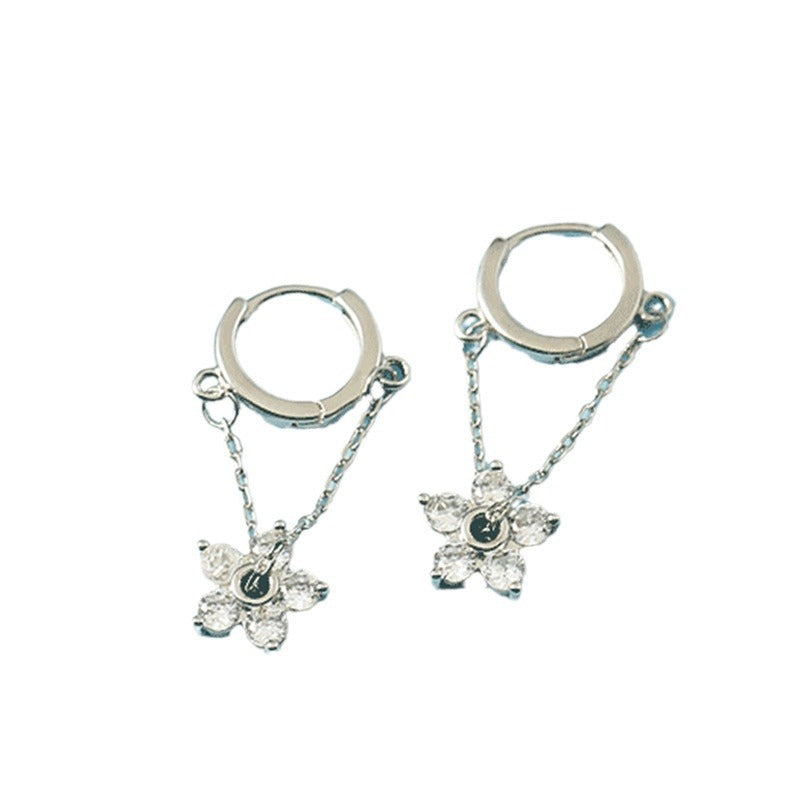 Sweet Flower Zircon High-grade Tassel Hook Eardrops Ear Buckle