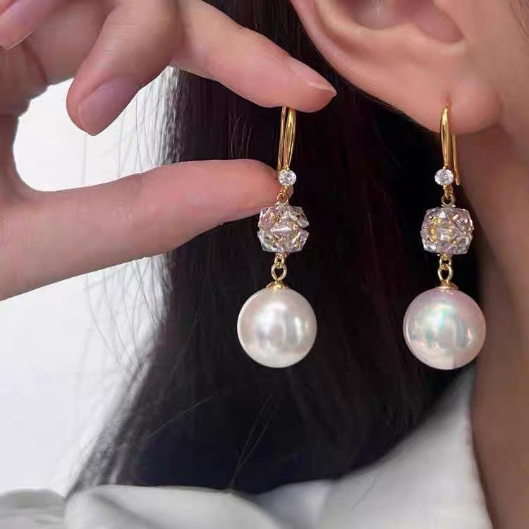 Women's Personalized Red Bean Inlaid Zircon Elegant Pearl Jequirity Earrings