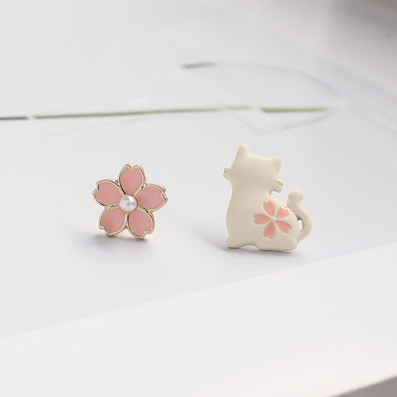 Women's Sier Needle Cute Cat Flower Style Simple Graceful Earrings