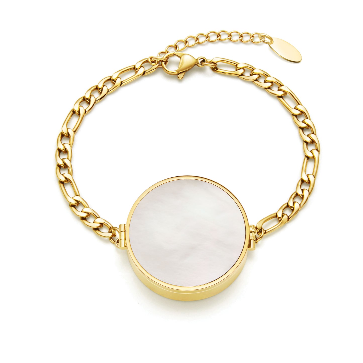 Women's Lip Balm Storage Pill Stainless Steel White Shell Titanium Bracelet