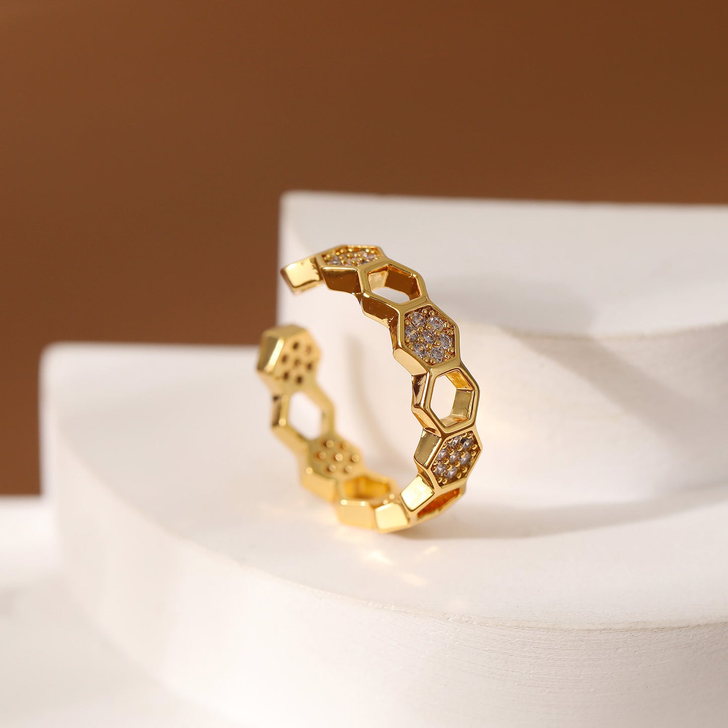 Fashion Open Hexagon Zircon Female Adjustable Index Finger Rings