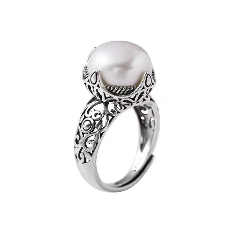 Imitation Pearl Female Special Interest Light Luxury Switchable Index Finger Ring