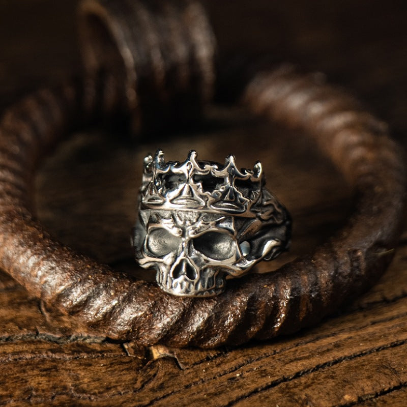 Women's & Men's Monarch Dark Palace Skull Retro Distressed Ring
