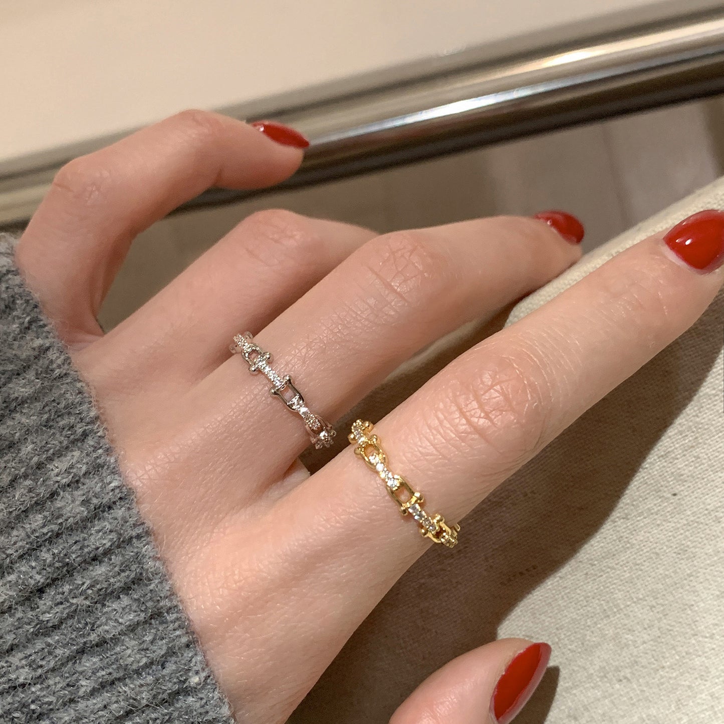 Simple Horseshoe Zircon Female Design Open Light Luxury Ring