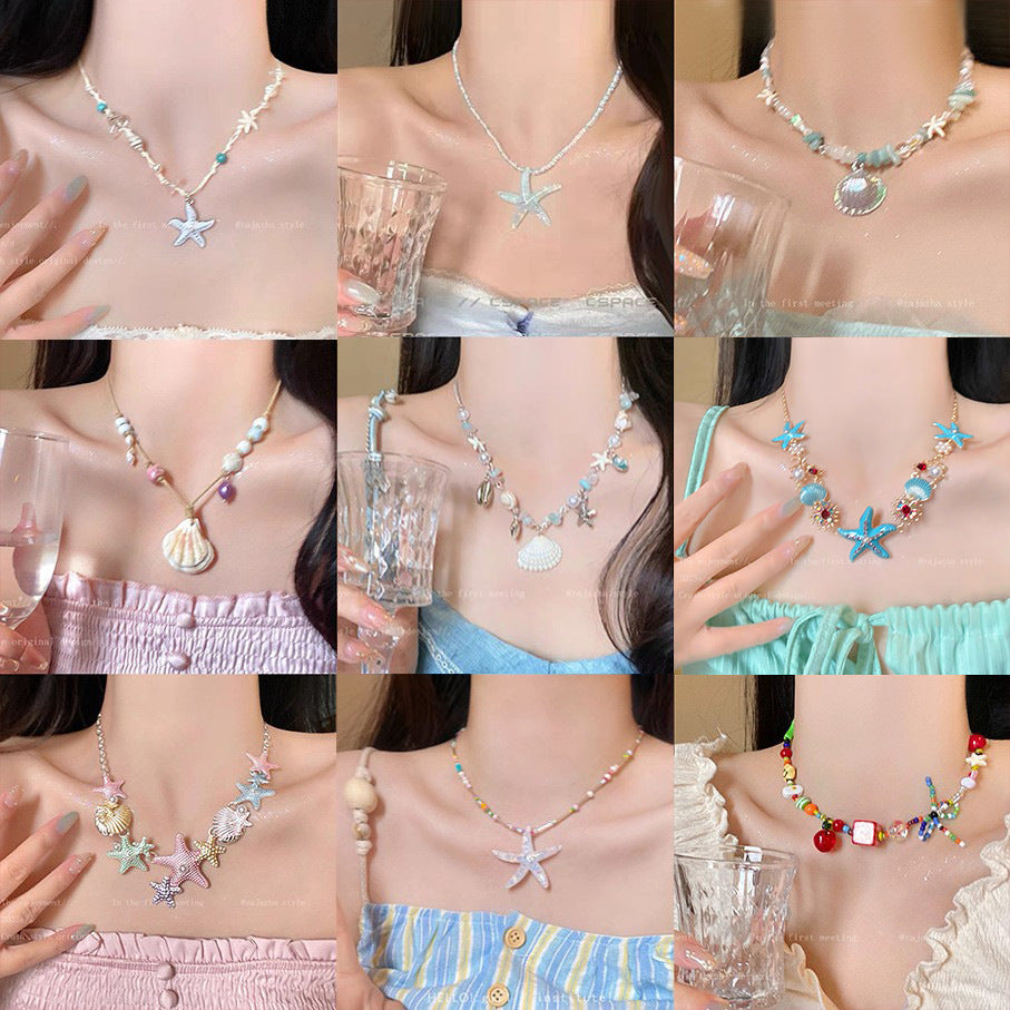 Style Shell Beaded Adjustable Design Hand-made Braided Rope Sweet Clavicle Necklace