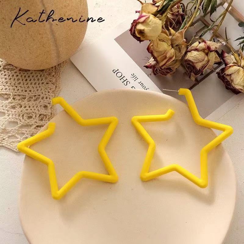 Big Five-pointed Star Western Style Colorful Unique Stud Earrings
